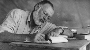 Ernest Hemingway writing longhand